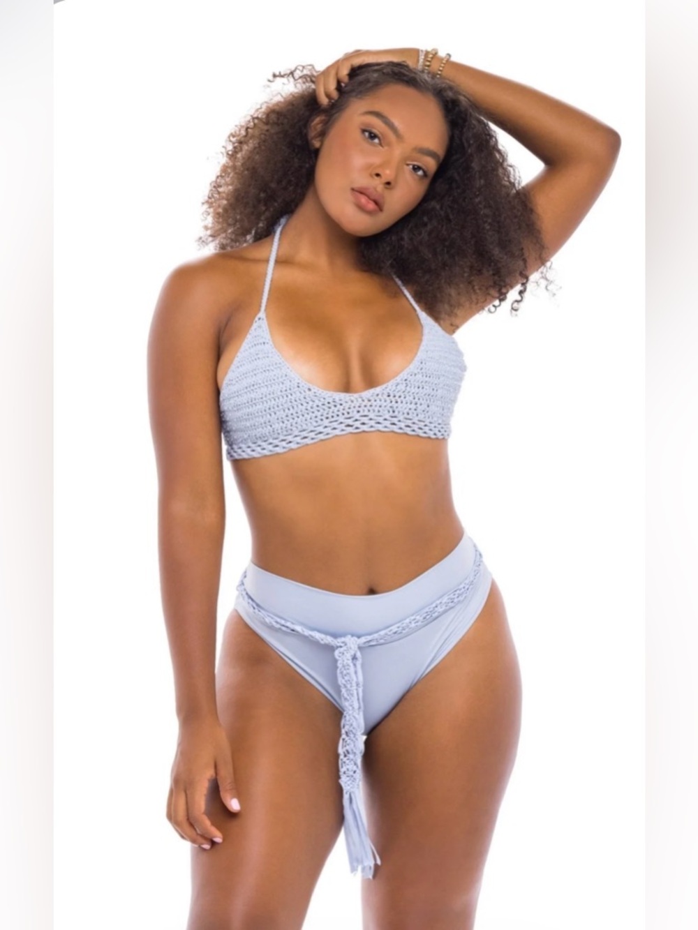 JMP the Label Talum Halter Bikini w Pearl Detail & Sydney Bottom Sky Blue - XL